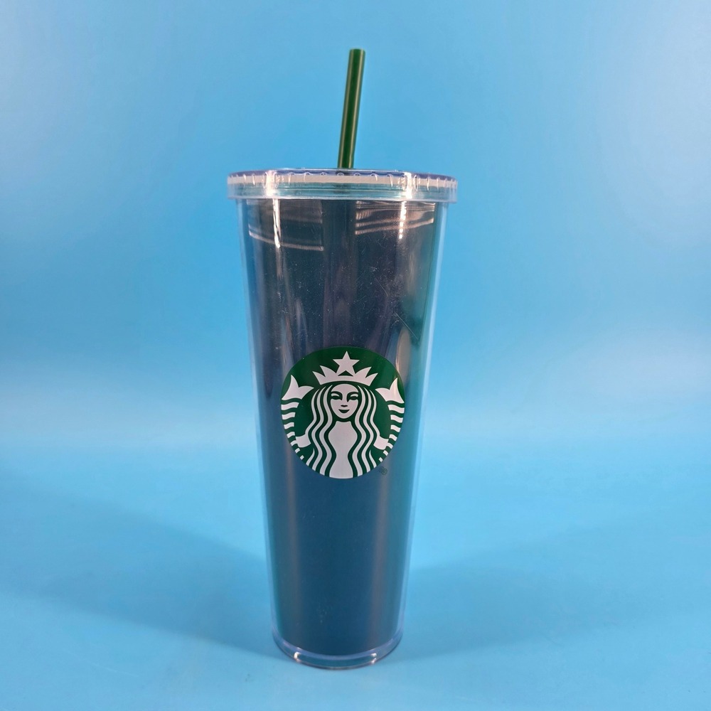 Starbucks Teal Blue Green Iridescent Cold Cup Tumbler 24oz Venti with Straw NEW